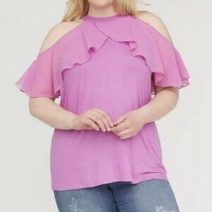 NWTS Lane Bryant Womens Solid Ruffled Radiant Orchid Pink halter Top Size 26/28